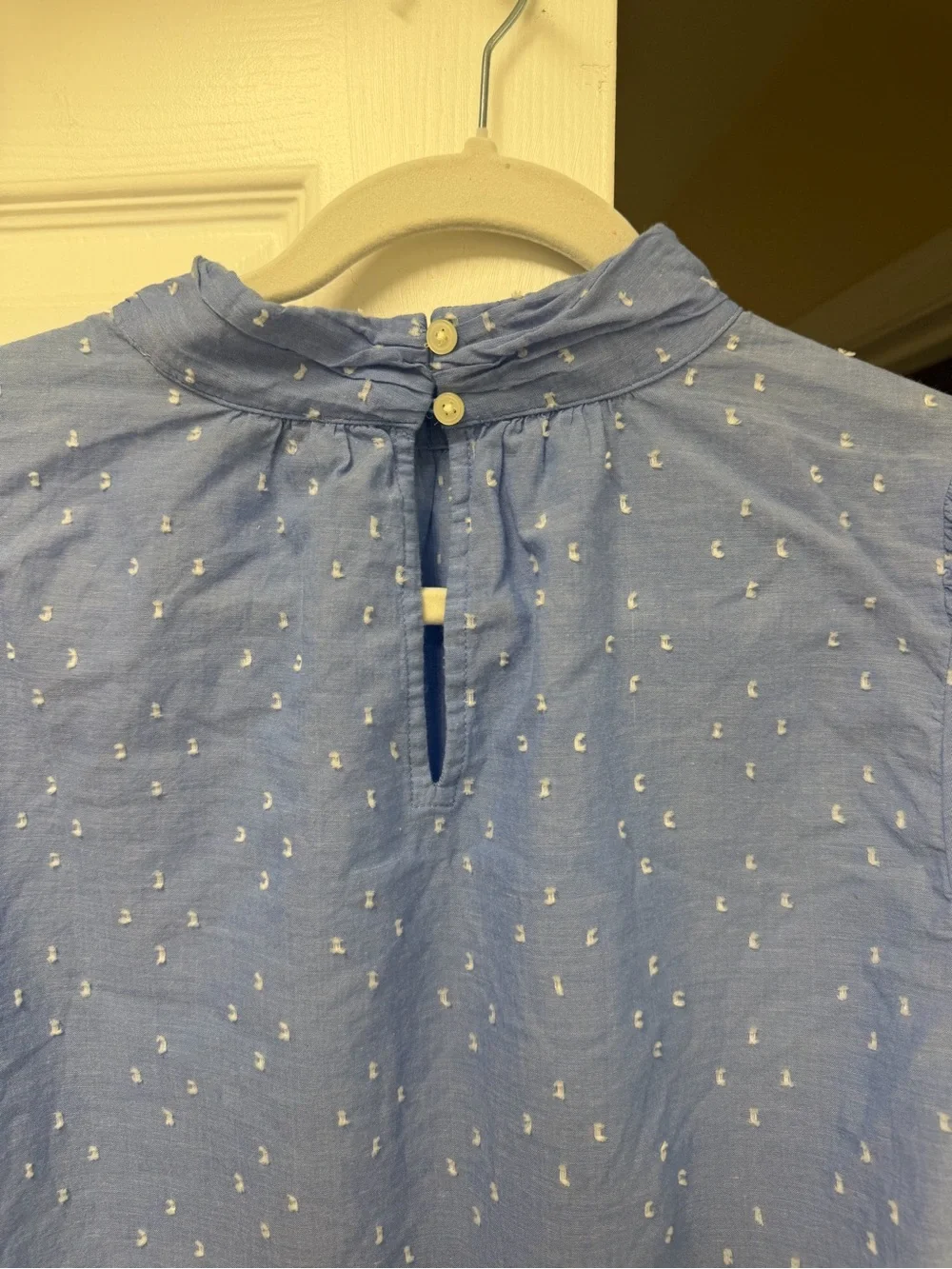 LOFT Clip Dot Mock Neck Long Sleeve Blouse Ballad Blue Size M